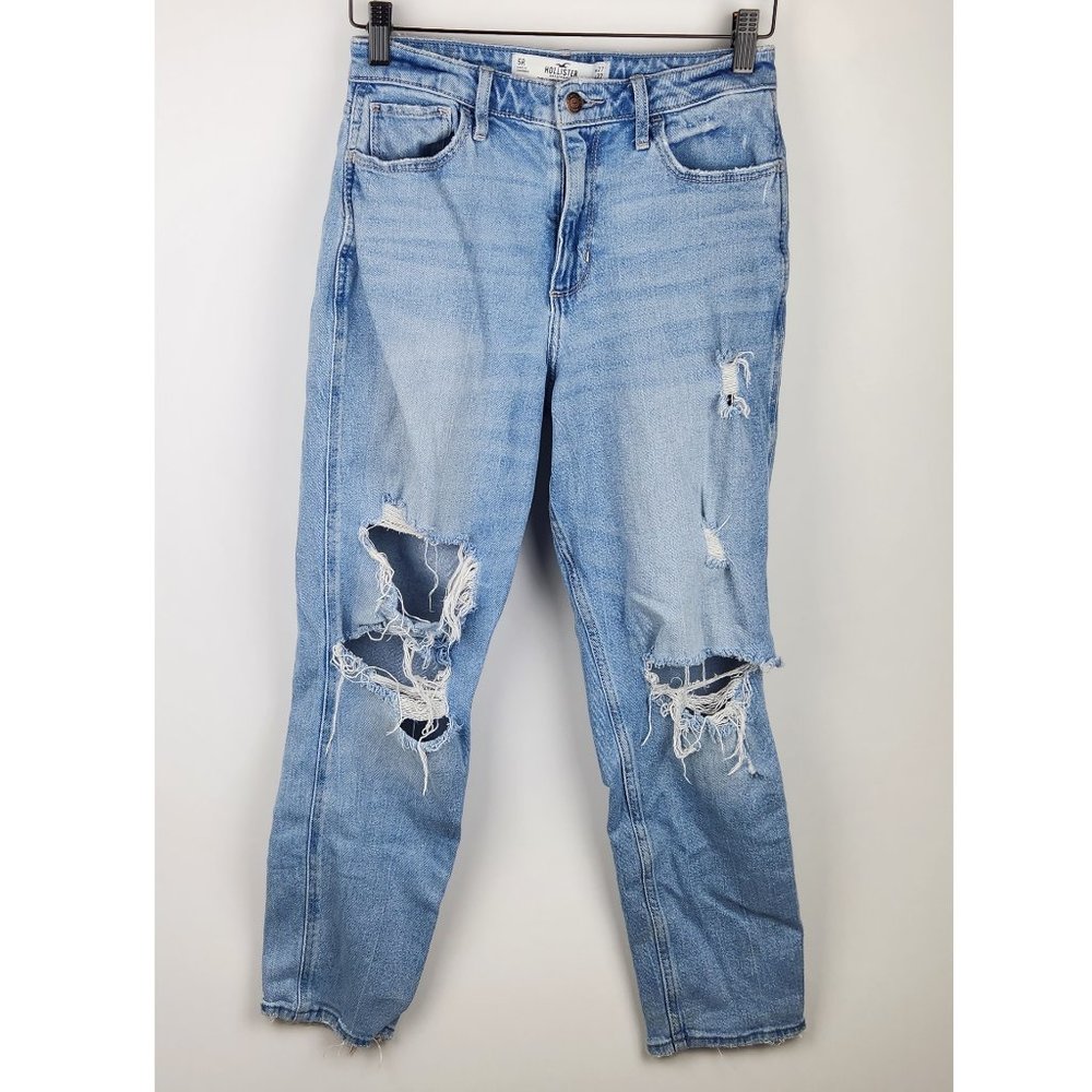 Hollister Curvy High Rise Distressed Stretch Mom Jeans sz 27/5R